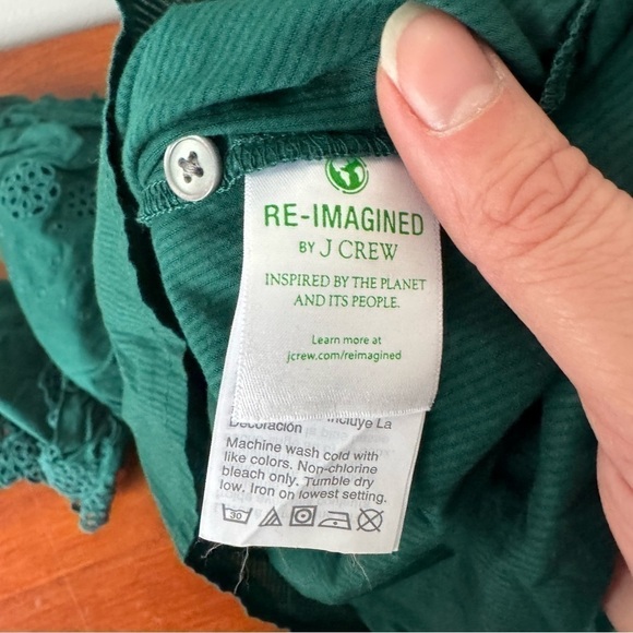 Green J crew embroidered eyelet ruffle sleeve mock neck blouse sz s - Picture 12 of 15